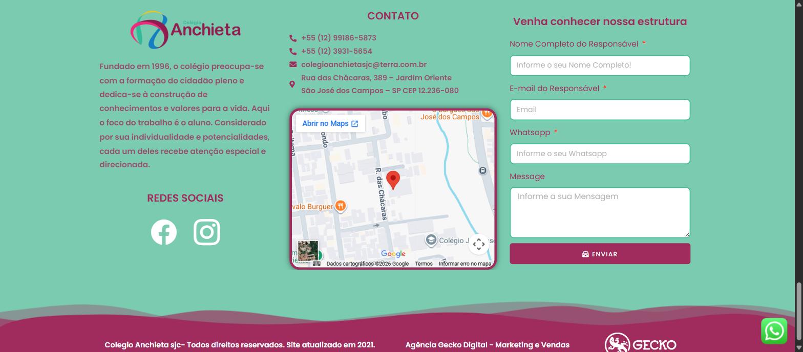 Captura da página inicial de colegioanchietasjc.com.br